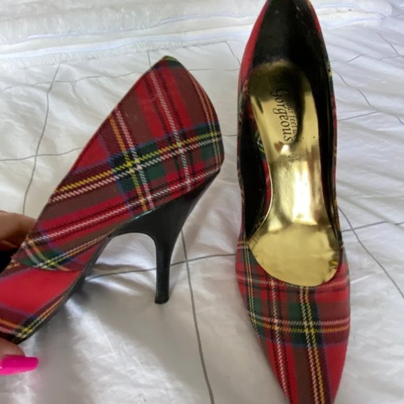 Holiday Red Plaid 4" Heel Shoes Size 9 EUC - Picture 3 of 14